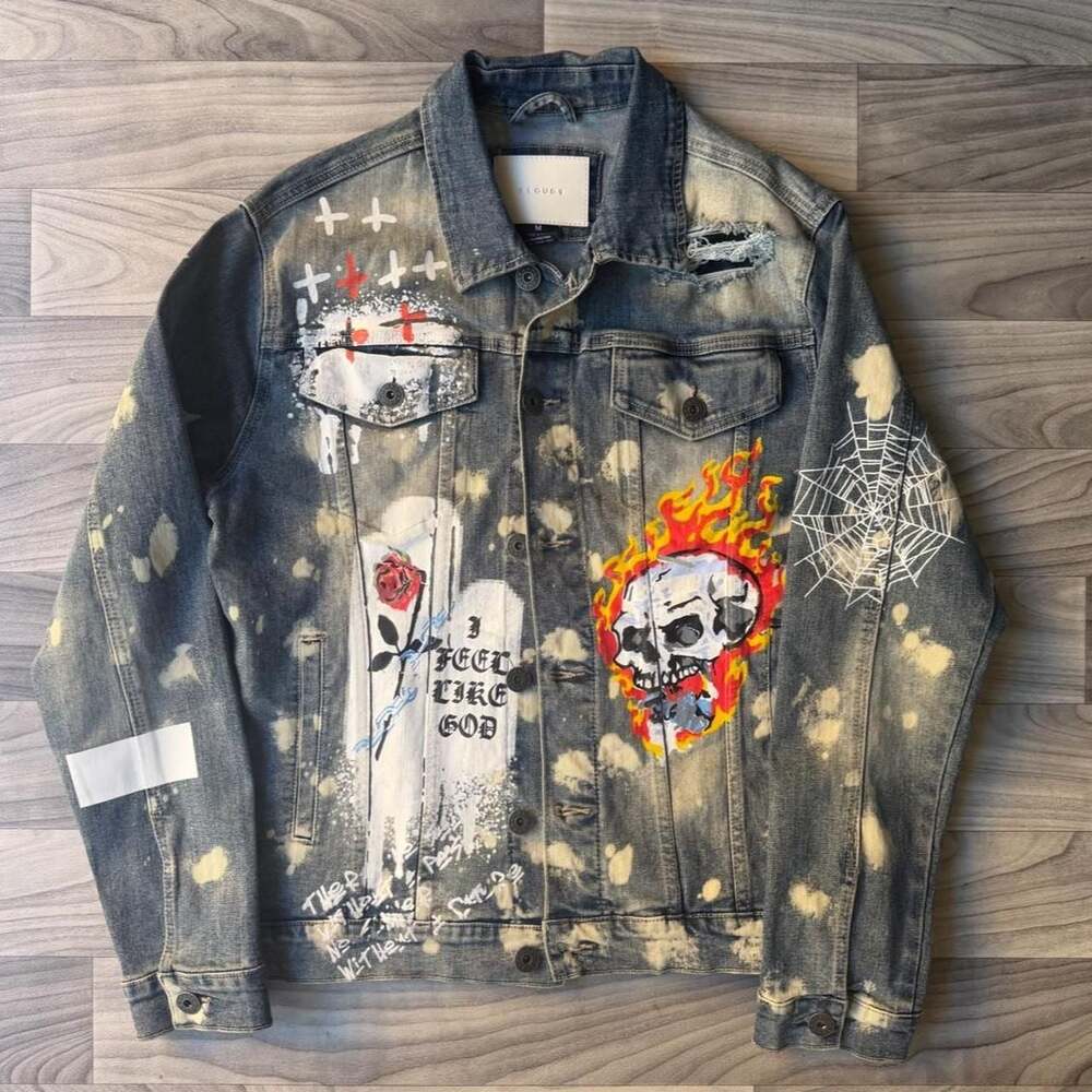 Kloud9 Death Valley Bleach Wash Custom Painted Skull Denim Jacket